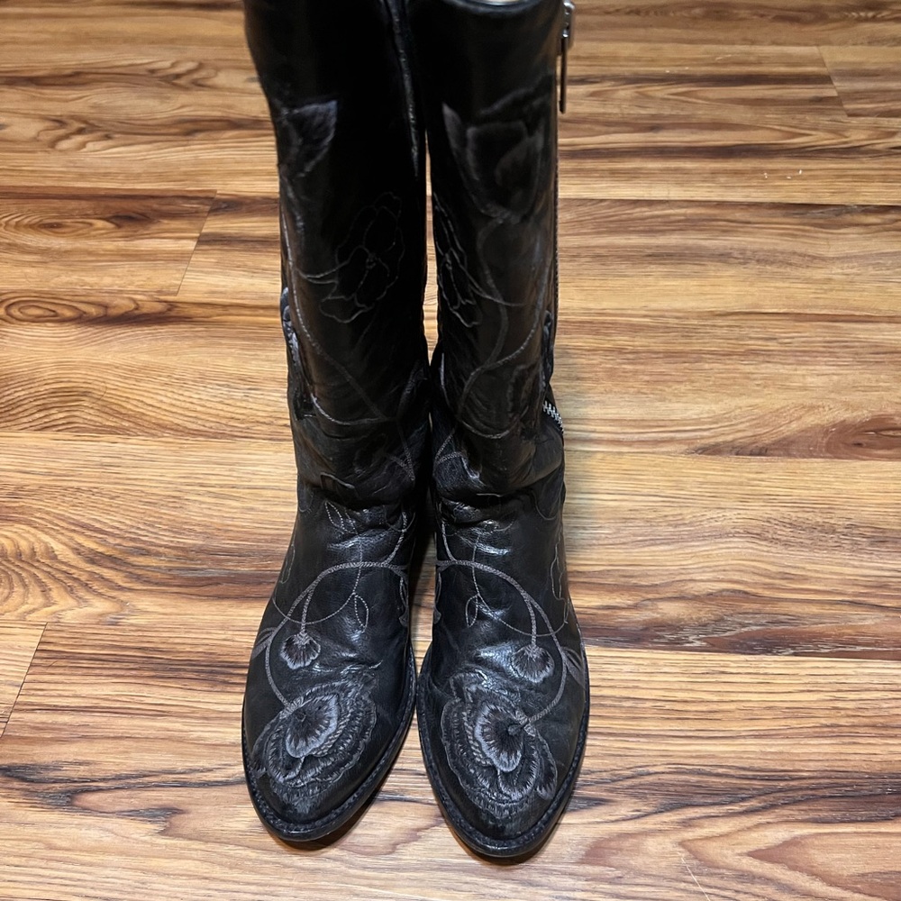 Old Gringo Razz Boots Women's 6.5B Black Gray Leather Floral Distressed Cowboy - Picture 2 of 6